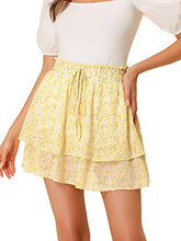 Load image into Gallery viewer, Allegra K 2023 Floral Skirts for Women's Ruffle Hem Layered Chiffon Mini Skirt Medium Yellow