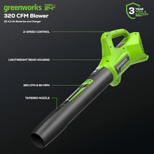 Load image into Gallery viewer, Greenworks 48V (24V x 2) 20" Brushless Cordless Lawn Mower + 12" String Trimmer + 320 CFM Leaf Blower Combo Kit with (2) 4.0Ah Batteries & Dual Port Fast Charger