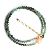 Load image into Gallery viewer, Gempires Emerald Beaded Necklace with Freshwater Pearl, Emerald Pearl Necklace, Choker Style, Party wear, Gift for Mom, Girlfriend, Wife, 14k Gold Plated 18 inch Adjustable Chain