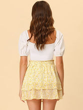 Load image into Gallery viewer, Allegra K 2023 Floral Skirts for Women's Ruffle Hem Layered Chiffon Mini Skirt Medium Yellow