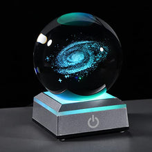 Load image into Gallery viewer, Qianwei 3D Galaxy Crystal Ball with Colorful Led Base, Space Astronomy Gifts Clear Glass Balls Crystal Sphere Religious Gifts for Her Him Birthday Women Mom Dad Funny Night Light