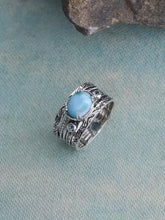 Load image into Gallery viewer, YoTreasure Larimar Swiss Blue Topaz 925 Sterling Silver Antique Three Stone Ring