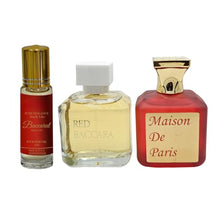 Load image into Gallery viewer, Lomitin Maison De Paris Extrait De Parfum 3.4oz + Red Baccara 3.4oz + Bacarrat Rogue 540 Roll On Body Oil unisex (12ml) (Pack of 3) (inspired by BACARRAT ROGUE 540)