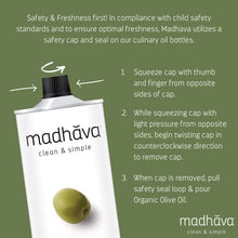 Load image into Gallery viewer, Madhava Organic Olive Oil, 1L Tin, 100% Pure, Single Source, Traceable, Cold Extracted, Non-Gmo, No Pesticides, Gluten Free, Vegan, Kosher, Extra Virgin, 33.8 Fl Oz