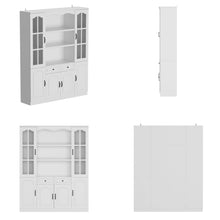 Load image into Gallery viewer, Homsee Tall Bookcase Bookshelf with Shelves, Drawers & 2 Carved Glass Doors, Wooden Display Storage Cabinet with 14 Compartments for Home Office, Living Room, White (63" W x 15.7”D x 78.7”H)