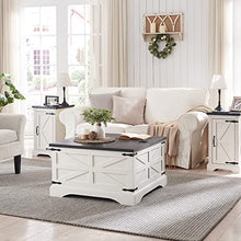 Load image into Gallery viewer, JXQTLINGMU Nightstand with Charging Station, Rectangular Farmhouse End Table with Barn Door and Adjustable Storage Shelf, 17" Deep Wood Rustic Sofa Side Table for Living Room, Bedroom, White