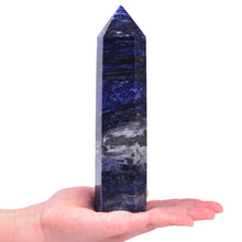 Load image into Gallery viewer, MOGEMT Large Blue Sodalite Crystal Tower Natural Healing Crystal Obelisk 6 Faceted Point Wand Reiki Meditation Home Decor 1.5-2 LBS