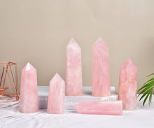 Load image into Gallery viewer, MOGEMT Large Rose Quartz Healing Crystal Wand Point Obelisk Tower 6 Faceted Reiki Chakra Meditation Therapy 1.5-2.0 LBS