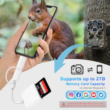 Load image into Gallery viewer, SD Card Reader for iPhone iPad, Dual USB-C & Lightning Connector Memory SD Card Adapter, Support SD/MicroSD Cards, High-Speed Trail Camera Viewer, Plug and Play