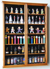 Load image into Gallery viewer, XL Shot Glass Display Case Rack Holder Cabinet for Tall Shooter and Mini Liquor Bottle -Oak