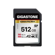 Load image into Gallery viewer, GIGASTONE 512GB SD Card, 4K Camera Pro MAX, A2 4K SDXC Memory Card High Speed 4K Ultra HD UHD Video Compatible with Canon Nikon Sony Pentax Kodak Olympus Panasonic Digital Camera, with 1 Mini case