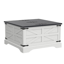 Load image into Gallery viewer, JXQTLINGMU Farmhouse Coffee Table, Square Wood Center Table with Large Hidden Storage Compartment for Living Room, Rustic Cocktail Table with Hinged Lift Top for Home, White