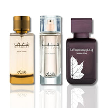 Load image into Gallery viewer, RASASI Shaghaf Women EDP 100Ml, Fattan Women EDP 50Ml & La Yuqawam Jasmine Wisp EDP - 75ml (PREMIUM)