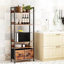 Load image into Gallery viewer, Furologee 5-Tier Bookshelf, Tall Bookcase with 2 Storage Drawers, Industrial Display Standing Shelf Units, Wood and Metal Storage Shelf for Living Room, Bedroom, Home Office, Rustic Brown