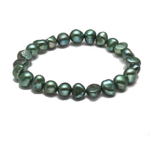 Load image into Gallery viewer, VN Jewelry Handmade Women's Pearl Bracelet | Stretchy Beaded 7-8mm Baroque Pearl Bracelet for Ladies and Girls - Pink, Black, White, Grey, Multicolor (Green)