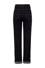 Load image into Gallery viewer, Hell Bunny Weston Denim Jeans 40s 50s Vintage Retro Rockabilly Trousers Pants - Navy Blue (L)