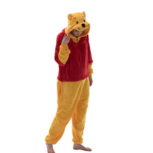 Load image into Gallery viewer, COSUSKET Fitted Unisex Adult Bear Onesie Pajamas, Halloween Flannel Women's Cosplay Animal One Piece Costume Red/Yellow