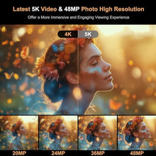 Load image into Gallery viewer, 5K Digital Camera for Photography, WiFi Auto Focus Vlogging Video Camera for YouTube with 32GB SD Card, 6-axis Anti-Shake 3.5" Screen Fill Light 5K Camera with 58mm UV Filter, 16X Digital Zoom Camera