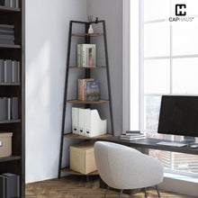 Load image into Gallery viewer, CAPHAUS Tall Corner Shelf Stand, 5-Tier Display Shelves, Ladder Corner Wood Storage Plant Bookshelf with Metal Frame, Versatile Shelving Unit Bookcase for Home Office Space, Rustic Oak