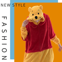 Load image into Gallery viewer, COSUSKET Fitted Unisex Adult Bear Onesie Pajamas, Halloween Flannel Women's Cosplay Animal One Piece Costume Red/Yellow