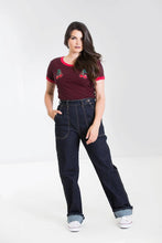 Load image into Gallery viewer, Hell Bunny Weston Denim Jeans 40s 50s Vintage Retro Rockabilly Trousers Pants - Navy Blue (L)