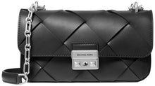 Load image into Gallery viewer, Michael Kors Tribeca Small Convertible Chain Shoulder Bag, Silver-Tone Hardware/Woven Leather/Black