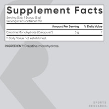 Load image into Gallery viewer, Sports Research® Creatine Monohydrate Powder w/Creapure® - Gain Lean Muscle, Improve Performance, & Support Workout Recovery* - 5g German Creatine · NSF Sport · Easy Mixing - 90 Servings (Unflavored)