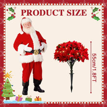 Load image into Gallery viewer, 2PCS Artificial Poinsettia Flower Topiary Trees with Lights,Christmas Topiary Balls Trees with Ground Spike,Pre-Lit Christmas Tree Urn Filler,UV Resistant Faux Poinsettias Bush for Porch,Yard Decor