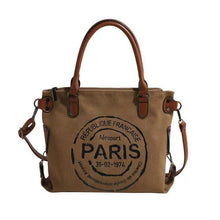 Load image into Gallery viewer, ARREBOL Women Vintage Paris Upcycled Lightweight Canvas Tote Crossbody Bag with Zipper for Work (Brown)