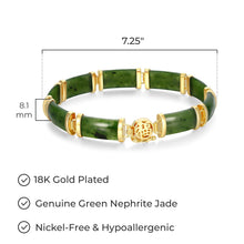 Load image into Gallery viewer, ETERNAL JADE .925 Sterling Silver 18K Yellow Gold Plated Genuine Green Jade Link Bracelets for Women - Hypoallergenic Good Fortune Chinese Motif, Elegant Nephrite Silver Bracelets for Women 7.25 inch
