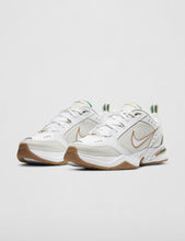 Load image into Gallery viewer, Nike Men's Air Monarch IV Training/Workout Shoes, White/Metallic Gold-Phantom-Lucky Green, 9.5