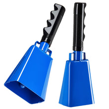 Load image into Gallery viewer, 2 Pack 9-inch Cowbells for Sporting Events, Percussion Noise Makers with Handle for Football Games, Stadiums (Blue)
