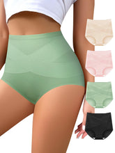 Load image into Gallery viewer, QUASTI Women's High Waisted Underwear Tummy Control Cotton Postpartum Panties Full Coverage Briefs 4 Pack(L) Multicolor