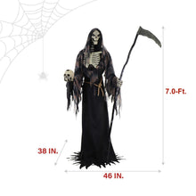 Load image into Gallery viewer, Haunted Hill Farm 7.0-Ft. Motion-Activated Rotting Reaper Animatronic