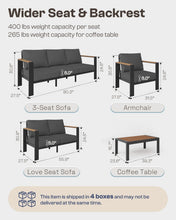 Load image into Gallery viewer, Oasbira Aluminum Outdoor Patio Furniture Set with Coffee Table, 5 Piece Patio Conversation Sets with Washable Thick Cushions, Outdoor Sectional Furniture Set for Porch, Balcony, Deck, Yard, Graphite