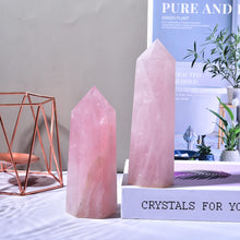 Load image into Gallery viewer, MOGEMT Large Rose Quartz Healing Crystal Wand Point Obelisk Tower 6 Faceted Reiki Chakra Meditation Therapy 1.5-2.0 LBS