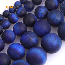 Load image into Gallery viewer, GEM-Inside 8mm Natural Stone Lapis Blue Tiger Eye Frosted Matte Unpolished Round Beads for Jewelry Making Strand 15 inch
