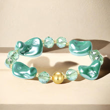 Load image into Gallery viewer, Handmade Original Jewelry 8-14MM Baroque Shell Pearls Multicolor Crystal MetJakt Stretch Bracelet for Women (Fruit Green Crystal)