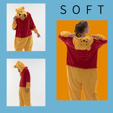 Load image into Gallery viewer, COSUSKET Fitted Unisex Adult Bear Onesie Pajamas, Halloween Flannel Women's Cosplay Animal One Piece Costume Red/Yellow