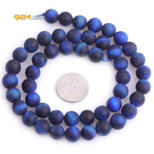 Load image into Gallery viewer, GEM-Inside 8mm Natural Stone Lapis Blue Tiger Eye Frosted Matte Unpolished Round Beads for Jewelry Making Strand 15 inch