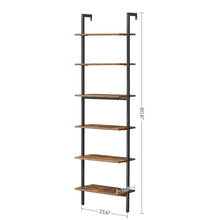 Load image into Gallery viewer, VASAGLE Industrial Ladder Shelf, 6-Tier Bookshelf, Wall Shelf for Living Room, Office, Kitchen, Bedroom, 23.6 x 11.8 x 80.6 Inches, Rustic Brown and Black ULLS103B01