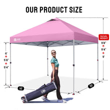 Load image into Gallery viewer, CROWN SHADES 10x10 Pop Up Canopy - Beach Tent with One Push Setup - Easy Outdoor Sun Shade for Events, Parties, Camping - Gazebo with STO-N-Go Cover Bag, Silver Coated Top, Pink