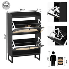 Load image into Gallery viewer, KFO Shoe Cabinet with 2 Handmade Natural Rattan Flip Drawers, Entryway Shoe Rack Storage Organizer for Sneakers, Slippers, Free Standing Shoe Racks, Black……