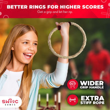 Load image into Gallery viewer, SWOOC Games - Rustic Ring Toss Game (All Weather) - Easy Setup & Extra Games Included - Outdoor Ring Toss Game for Adults and Kids - Yard Activity For Adults - Oversized Lawn Activity - Rope Throw Set