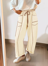 Load image into Gallery viewer, Yanekop Womens Baggy Wide Leg Pants Casual Summer Palazzo Pants Drawstring Waist Lounge Pants with Pockets(Beige,S)