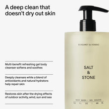 Load image into Gallery viewer, Salt & Stone Body Wash with Antioxidants for Deep Moisture | For Women & Men, Sulfate, Paraben, & Dye Free, Leaving Skin Soft and Hydrated | Bergamot & Hinoki 15.2 fl oz
