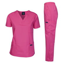 Load image into Gallery viewer, Dagacci Medical Uniform Womens and Mens Scrub Set Unisex Medical Scrub Shirt Top and Pant, Hot Pink, Medium,