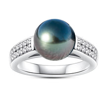 Load image into Gallery viewer, mihiarii Tahitian Black Pearl Anniversary Ring Moissanite Iced Out Sterling Silver S925 Rings Birthday Mothers Day Valentines Day Christmas Gifts for Mom Her Women 7