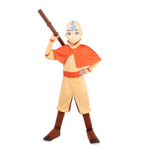 Load image into Gallery viewer, Avatar Aang Official Youth Deluxe Halloween Costume - Premium Quality Jumpsuit with Attached Cloak plus Belt, Mask, and Staff (M)