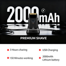 Load image into Gallery viewer, VGR 334 Foil Shaver for Men, Professional Electric Razor for Shaving Face & Bald Head, 10000RPM Vector Motor, Double Titanium Foils, LED Display, USB Charging Base, Men's Electric Shavers for Barbers